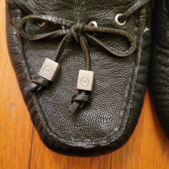 Michael Kors Black Leather Loafers Driving 8.5M Boat Shoes Moc Toe AMBER - Picture 8 of 9